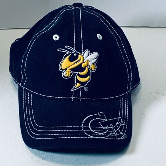 Vintage Georgia Tech Yellow Jackets Blue Hat Cotton Adjustable Rim Drew Pearson - Picture 1 of 7